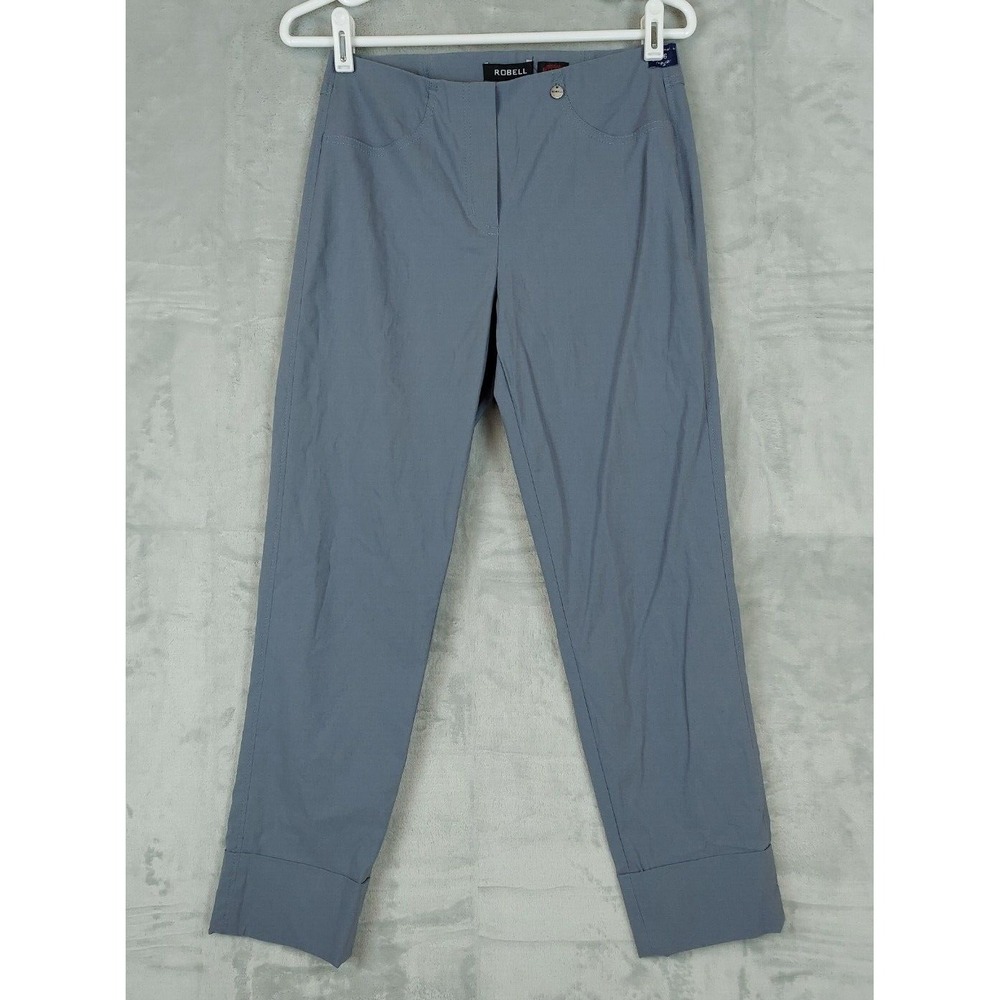 Robell BELLA Trousers Medium Grey Pockets jeggings Ankle Cuffed stretch 28x26.5